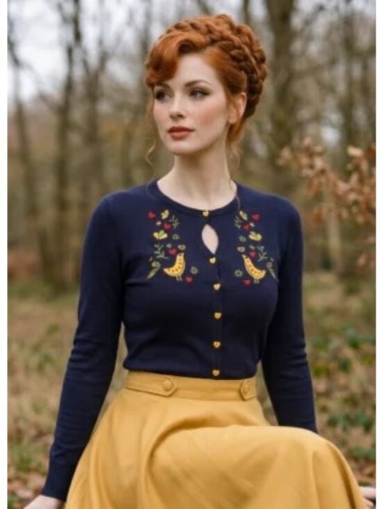 Royal Monk Sweaters - Royal Monk Navy Blue Embroidered Cardigan Heart Buttons Vintage Style XL